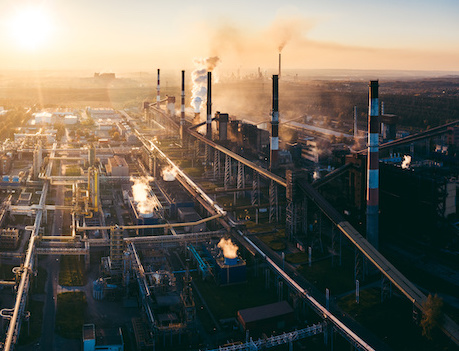 factory at sunset