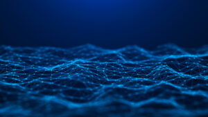 Abstract lines and dots form a network to represent AI.