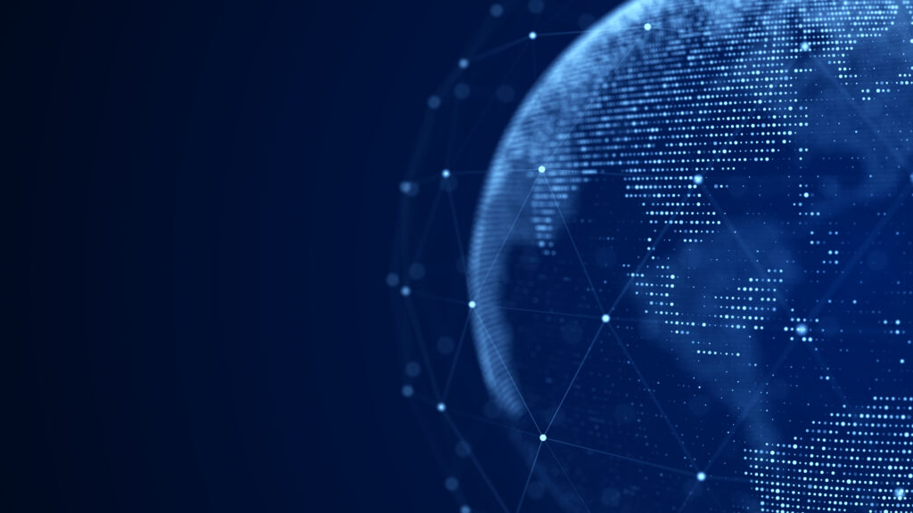 A globe made up of dots representing data points.